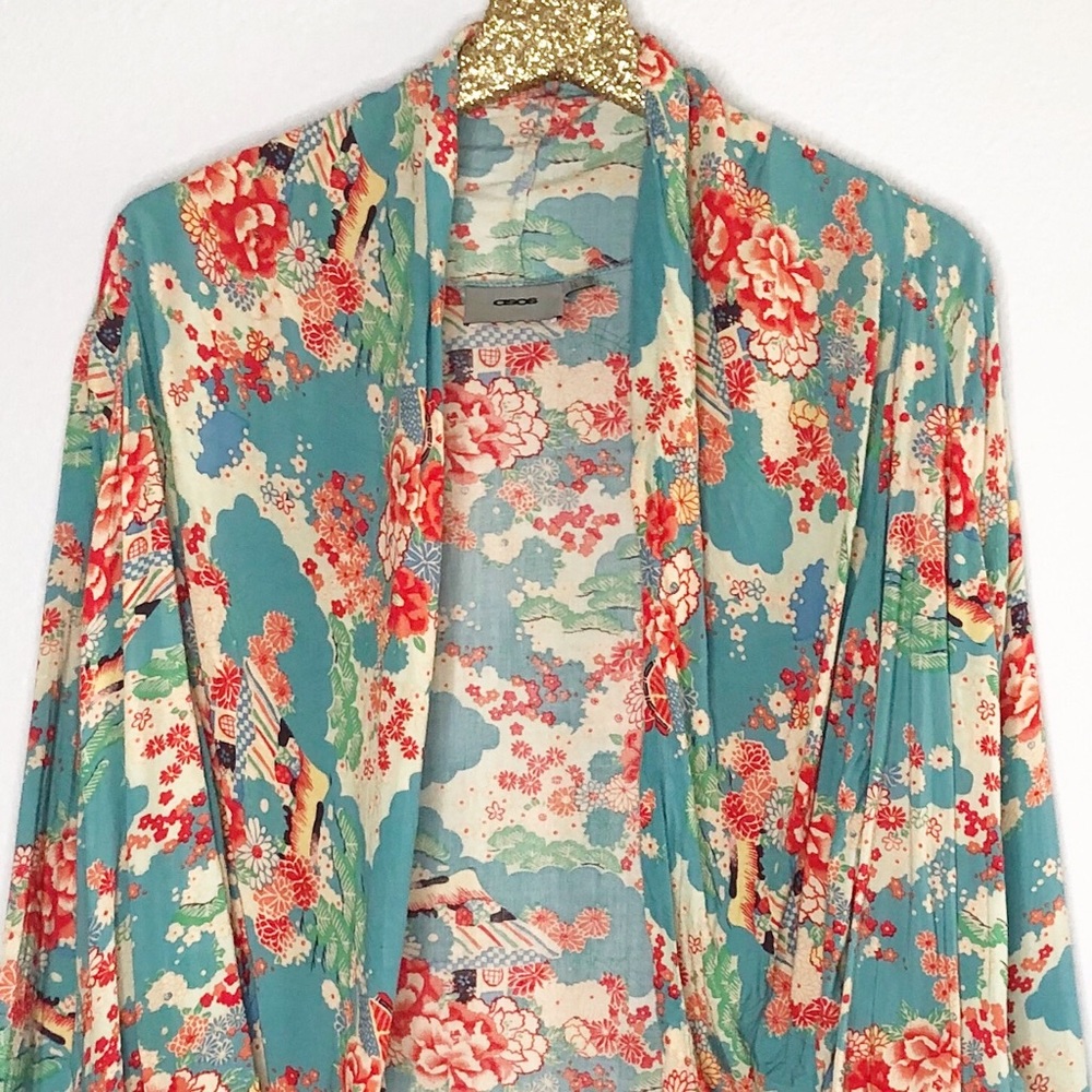 ASOS Island Floral Print Open Front Short Kimono